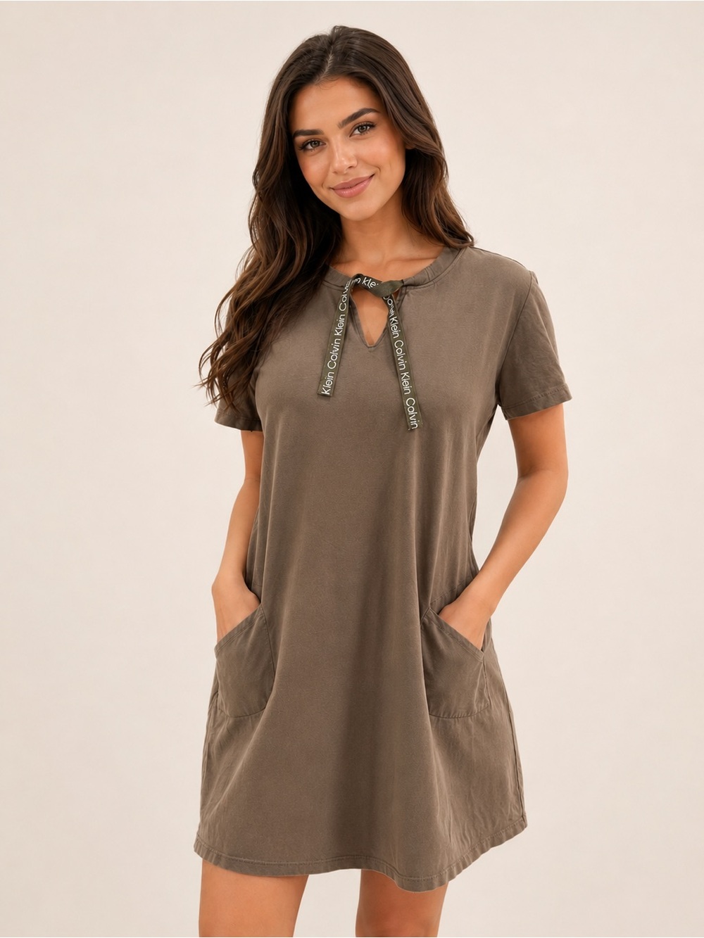 Calvin Klein Tunic Dress Green Short Sleeve Athleisure Streetwear L